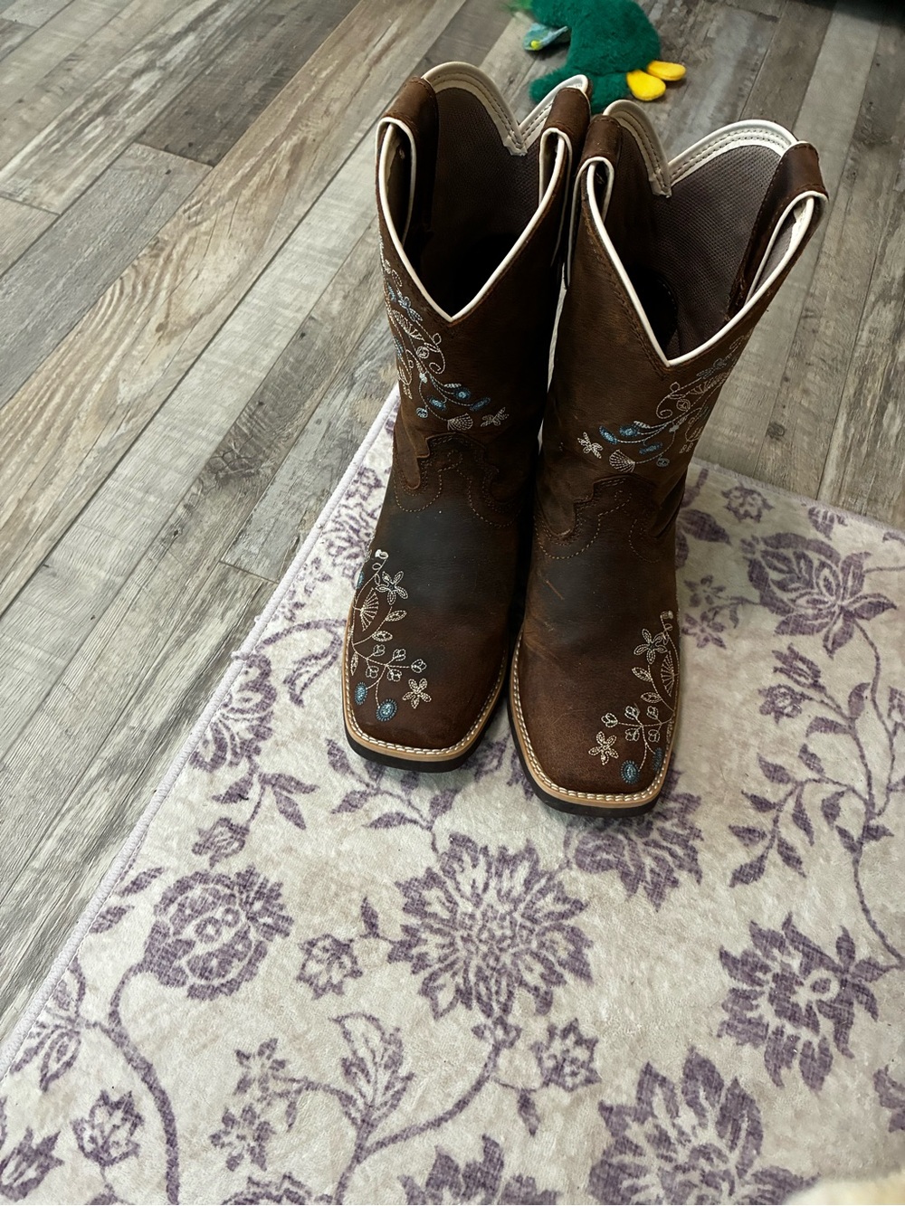 Shyanne Brown Embroidered Western Heeled Boots with Blue Accents